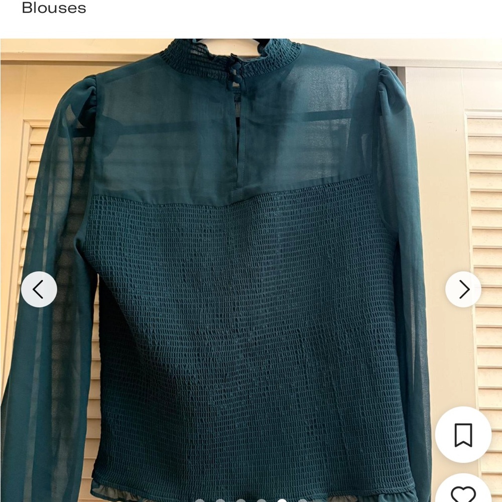 1. State Dark Teal Sheer Blouse - Picture 3 of 3